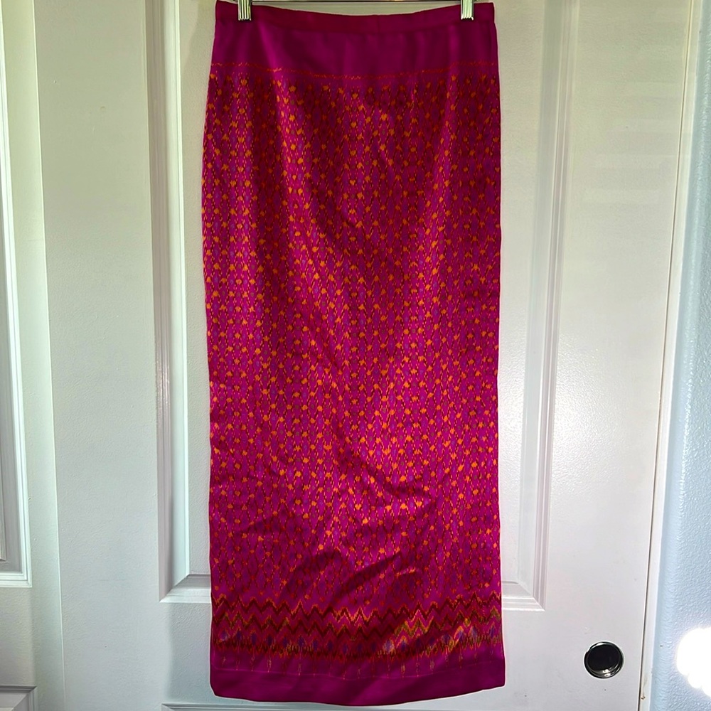 🩷🧡💜 Handmade hot pink and orange INDIA raw silk lined pencil skirt waist 30”
